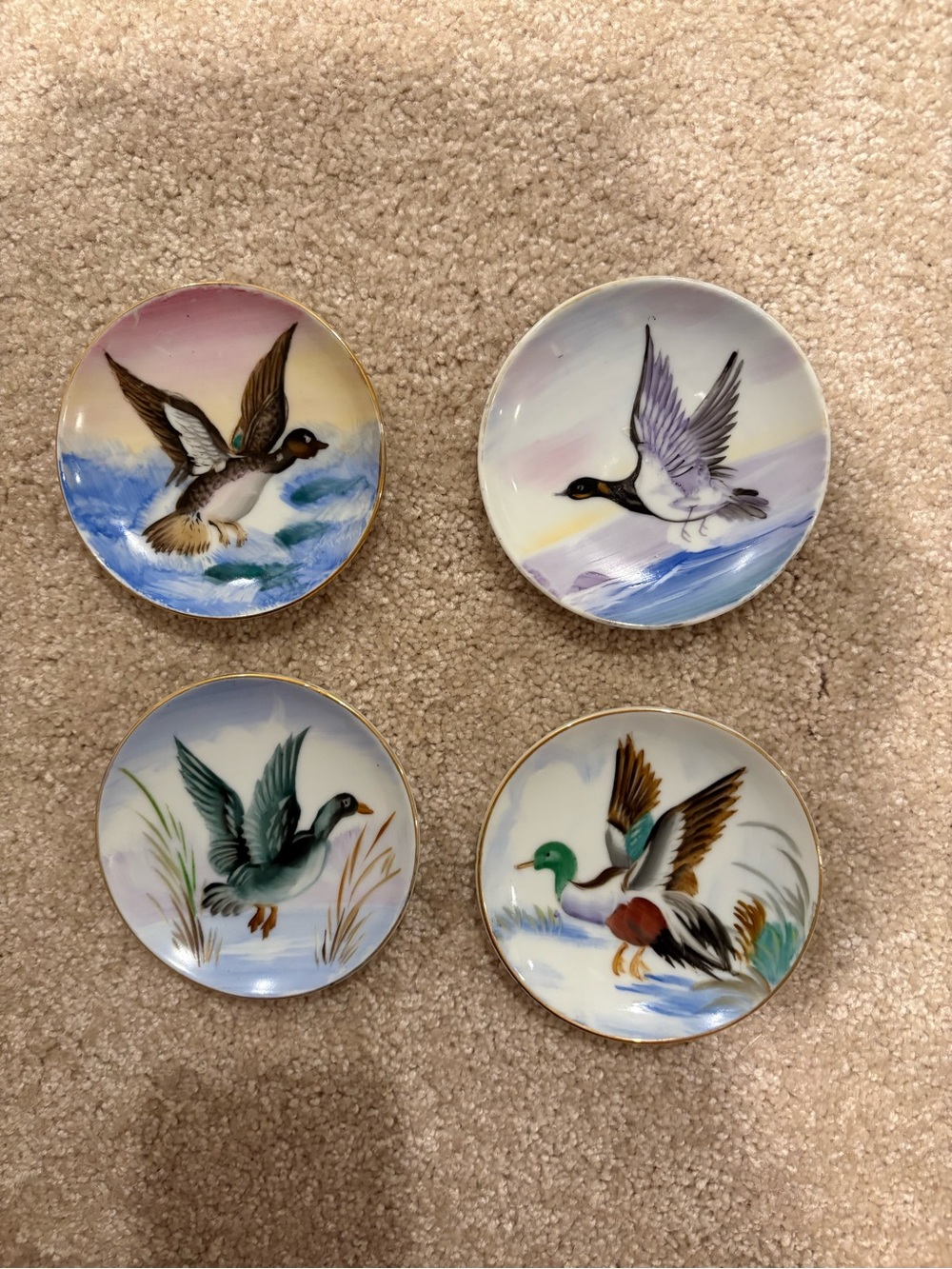 Vintage Hand-Painted Duck Decorative Plates - Set of 4 (Multi-Color)